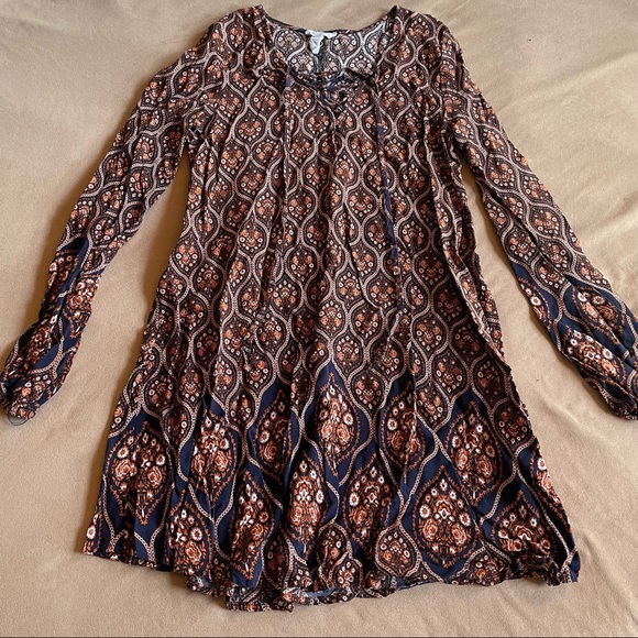Full Tilt Paisley Tunic Dress - Blue and Orange, Size Small - Picture 2 of 5